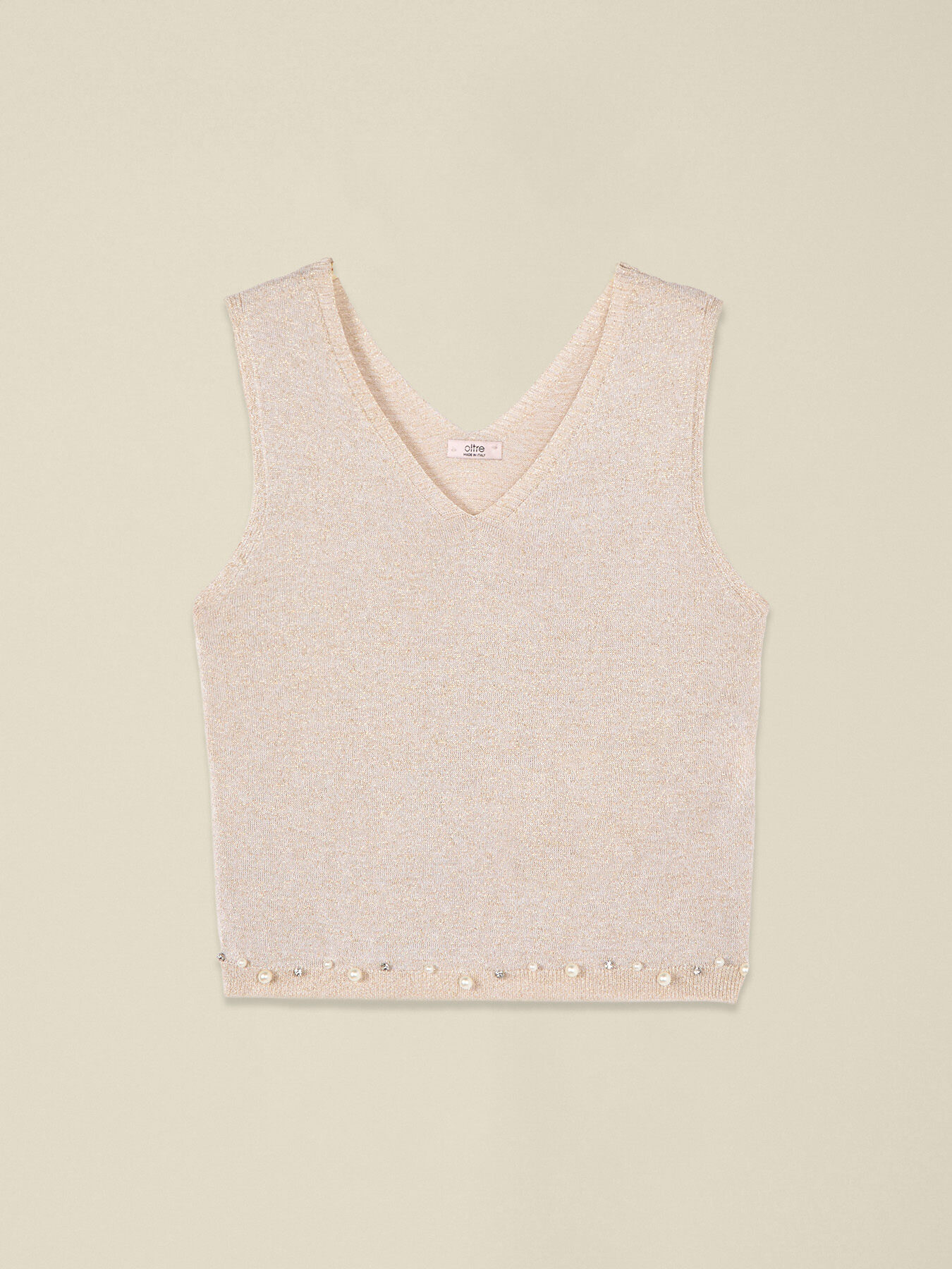 Top en tricot lurex avec broderie bijou image number 3