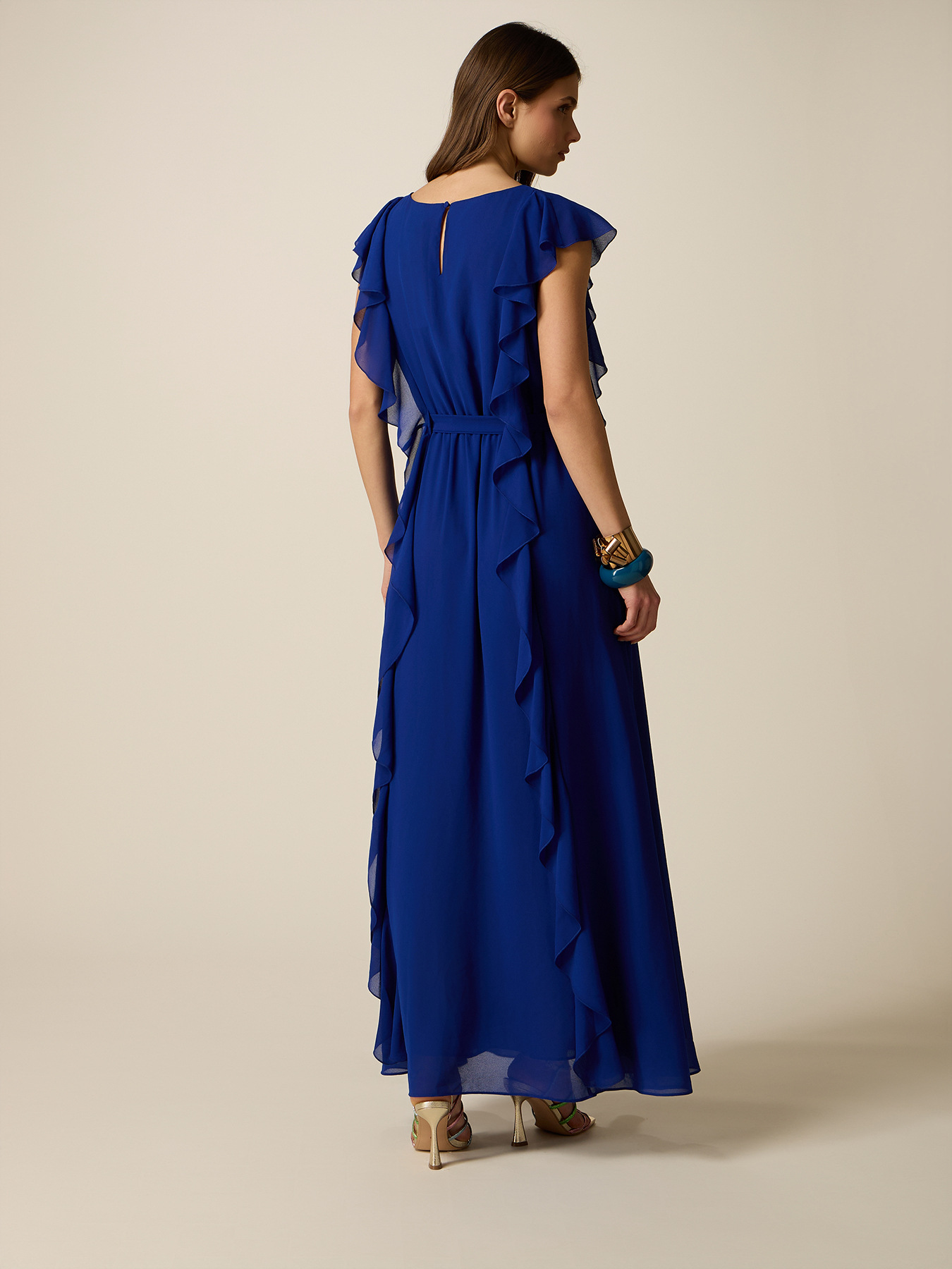 Rochie lungă din georgette cu volane image number 1