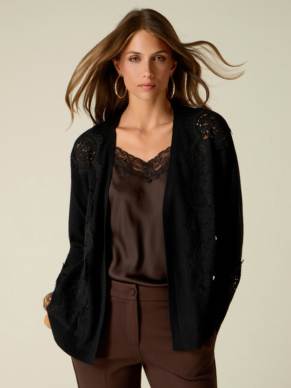 Cardigan aus Cashmere-Mix mit Spitzeneins&auml;tzen