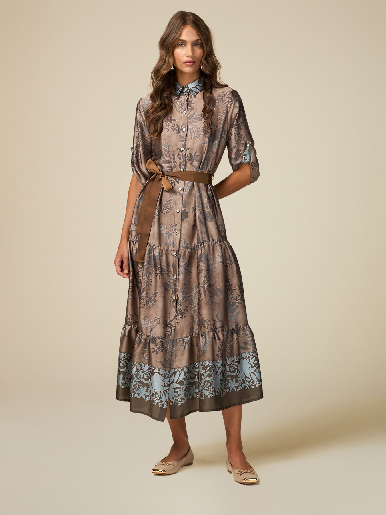 Patterned satin chemisier dress image number 0