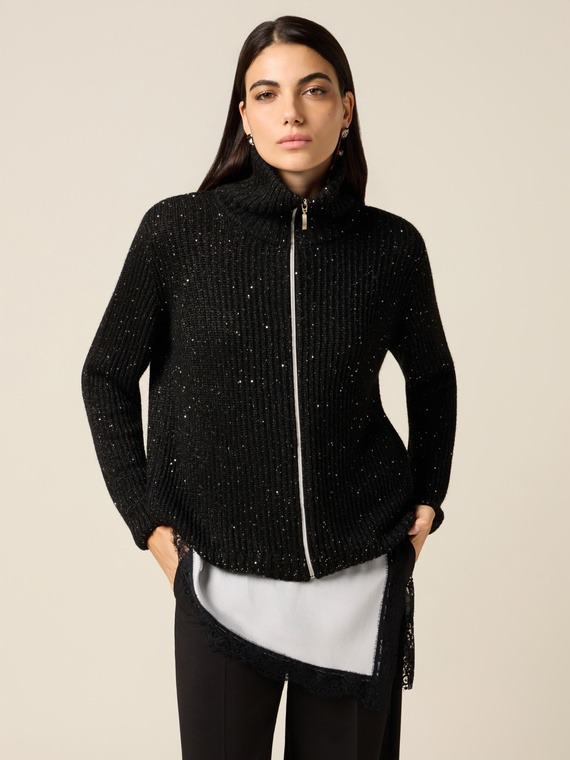 Strickjacke mit Rei&szlig;verschluss und Mikro-Pailletten