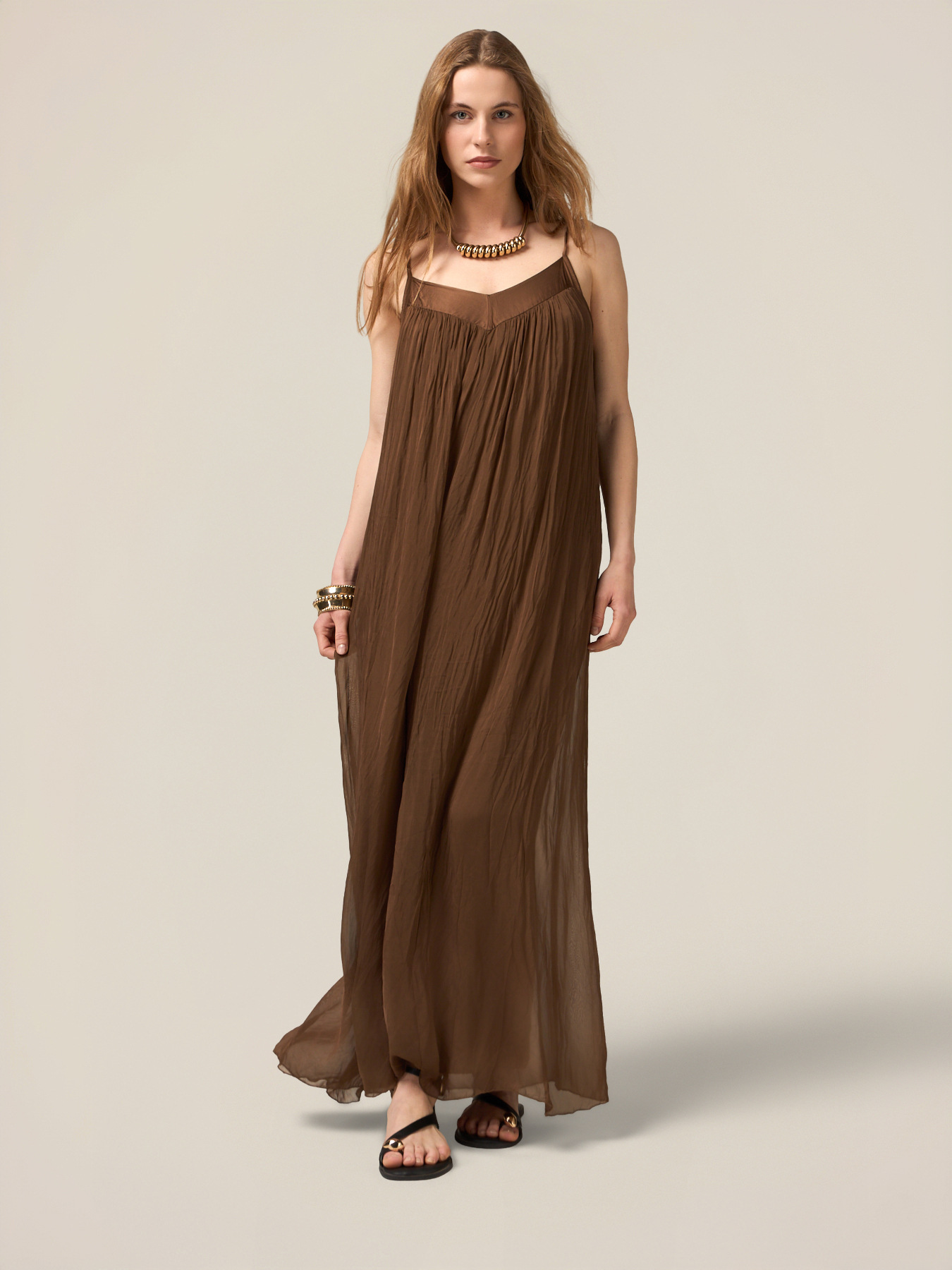 Long flare dress in silk/viscose image number 0