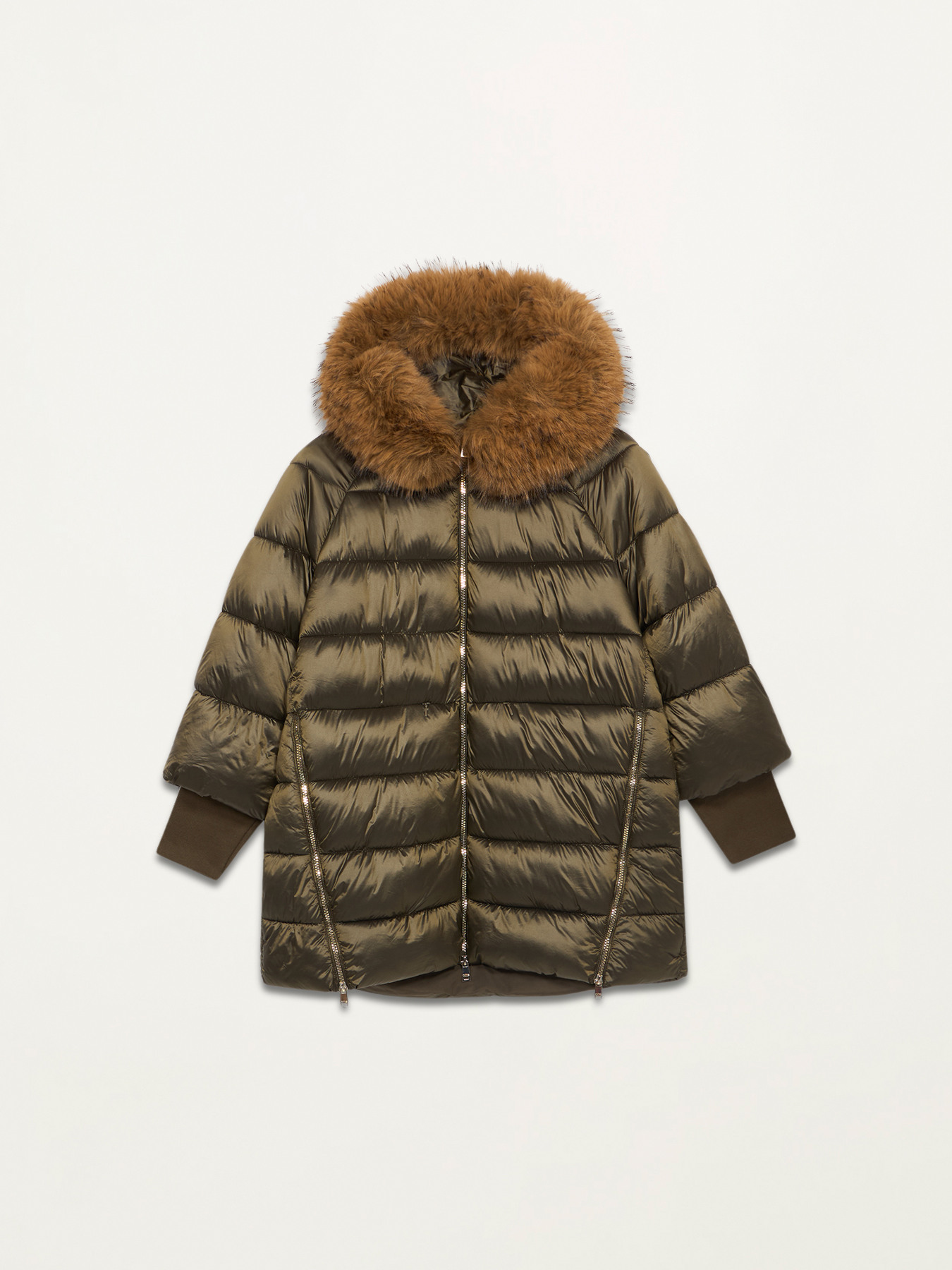 Midi down jacket with hood and cuffs image number 3