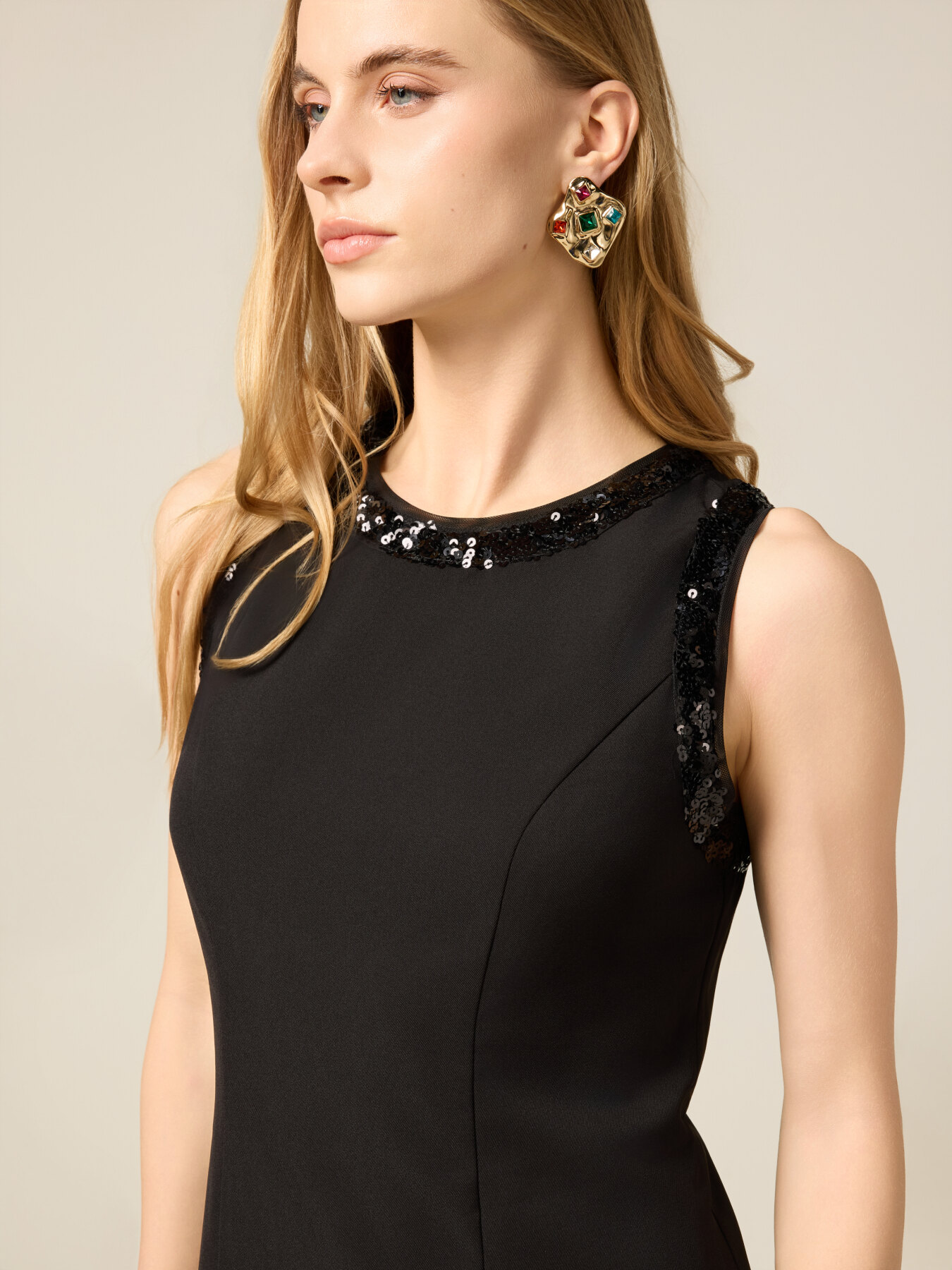 Sheath dress with sequin trim image number 2