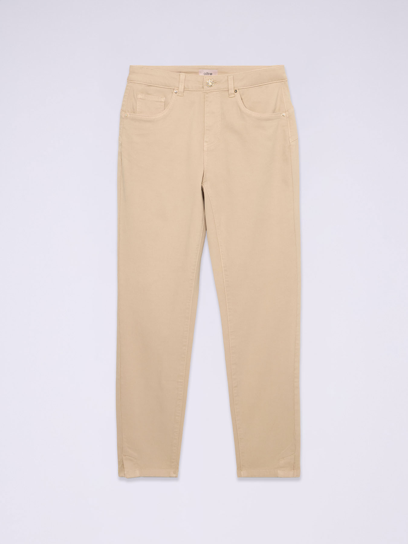 Pantaloni skinny din bumbac și tencel cu nasture bijuterie image number 4