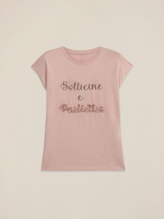 T-shirt in jersey con ricamo lettering