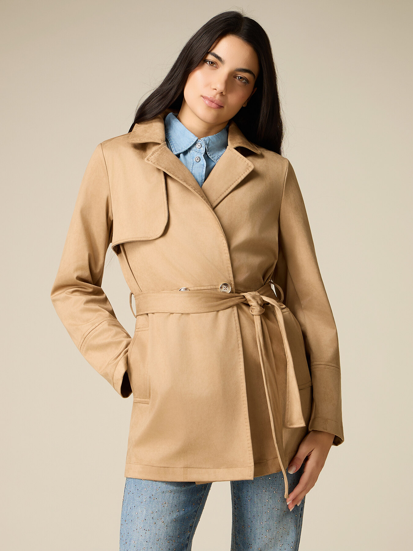 Trenchcoat in Nubukleder-Optik image number 0