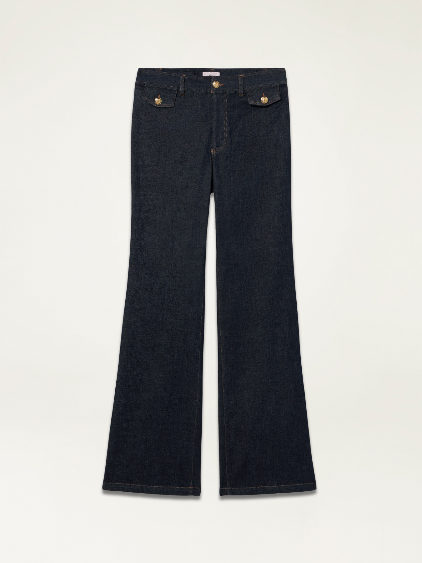 Blue rinse flared jeans with turn-up and army buttons image number 4