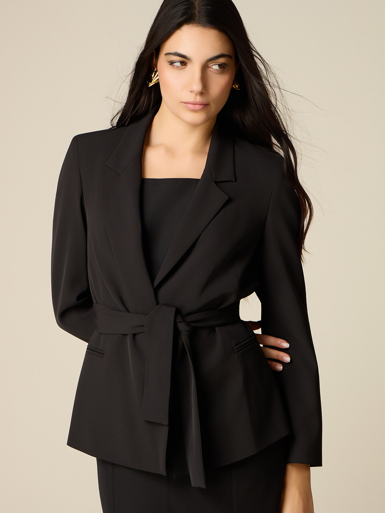 Blazer with tie belt image number 2