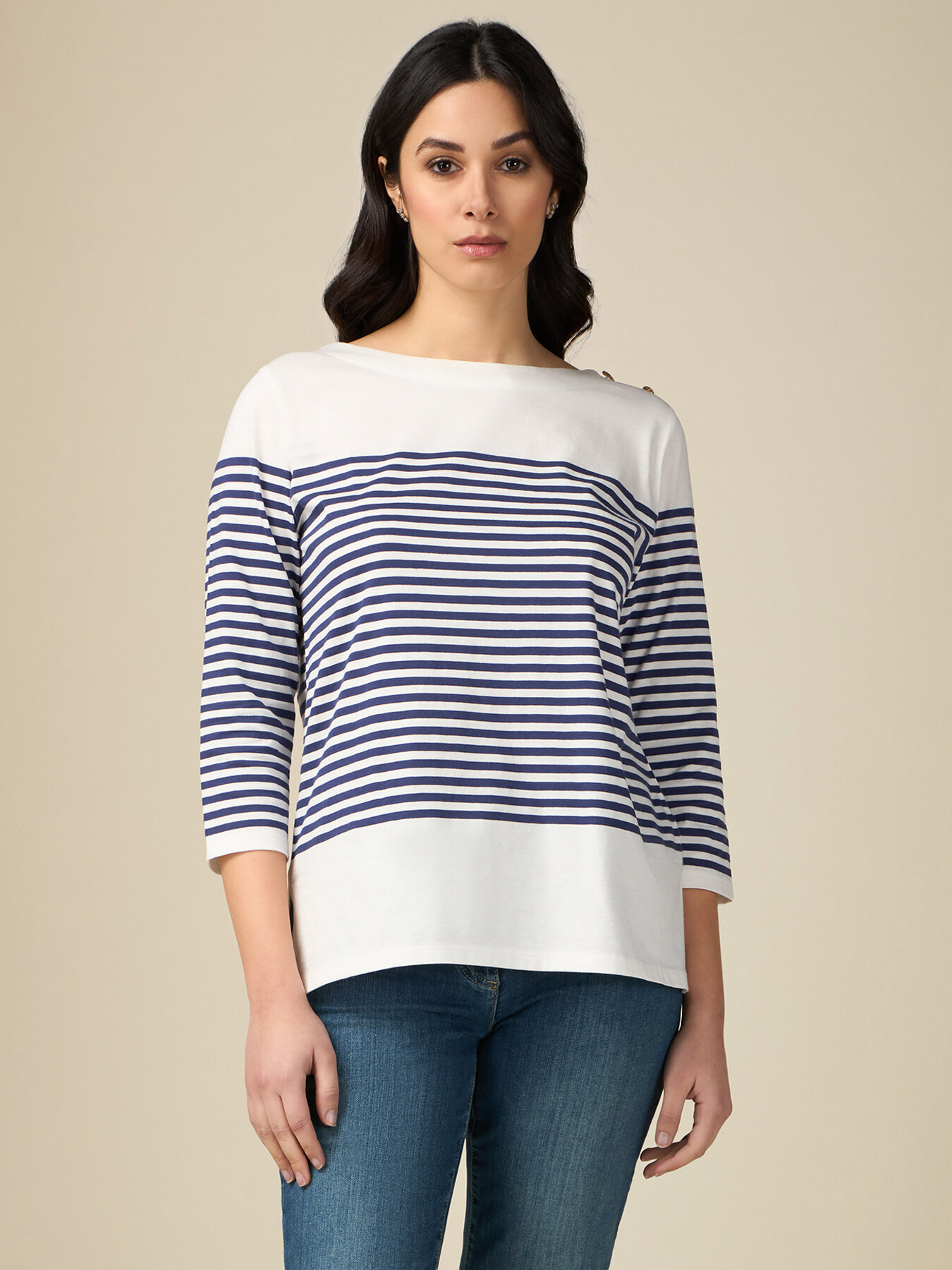 Striped T-shirt with three-quarter sleeves image number 0