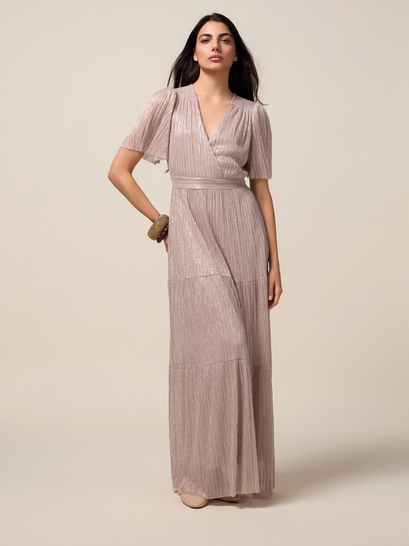Vestito lungo lurex pliss&eacute; image number 0
