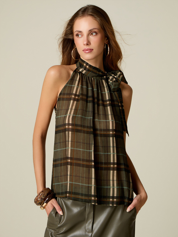 Patterned top with halter neckline