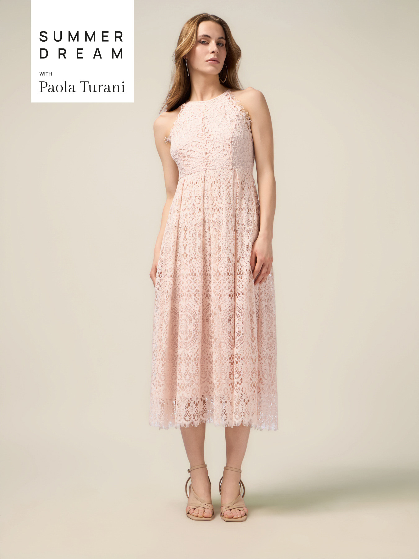 Robe midi en dentelle de coton m&eacute;lang&eacute; image number 0