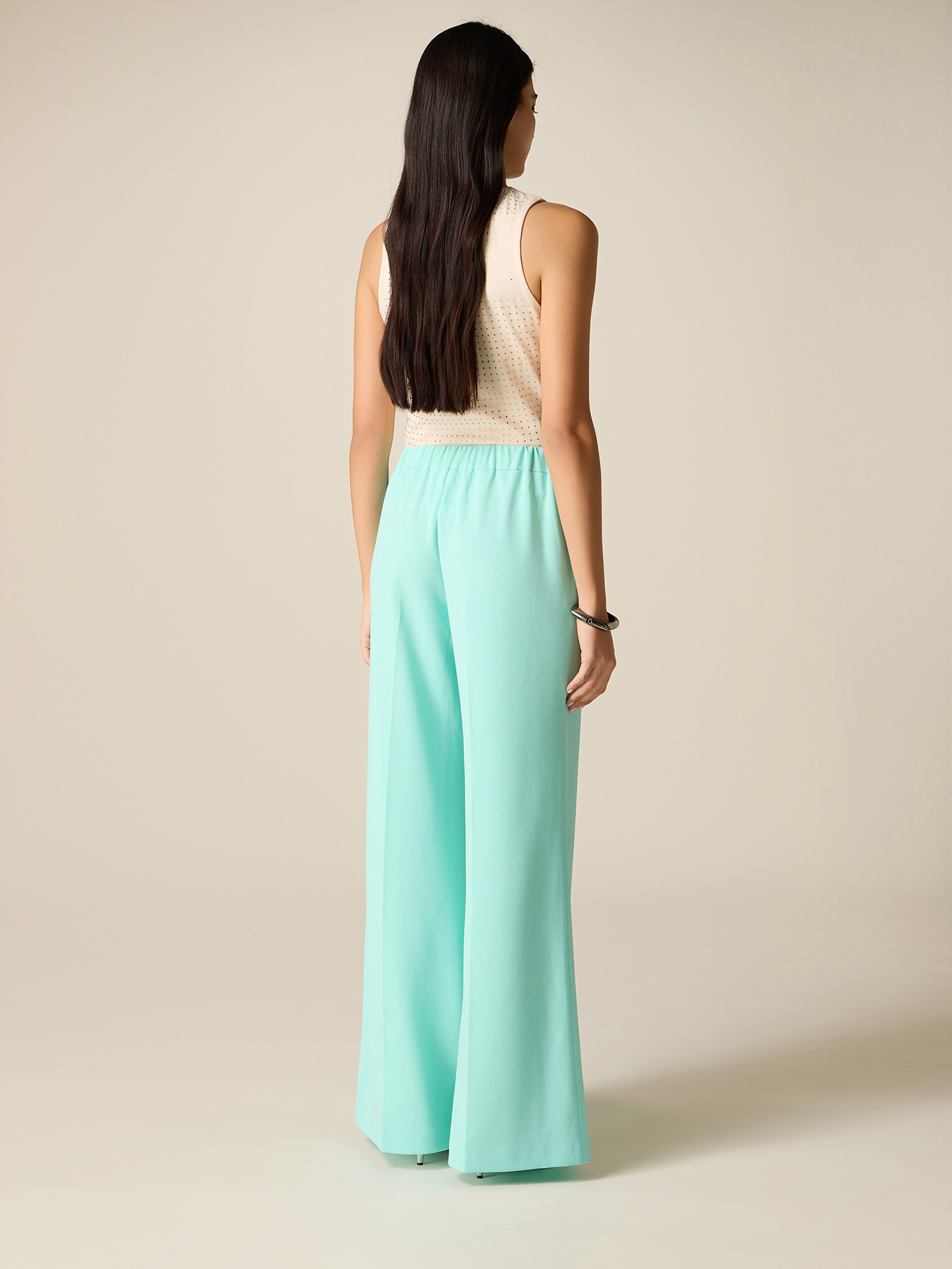 Wide-leg palazzo pants in crepe fabric image number 1