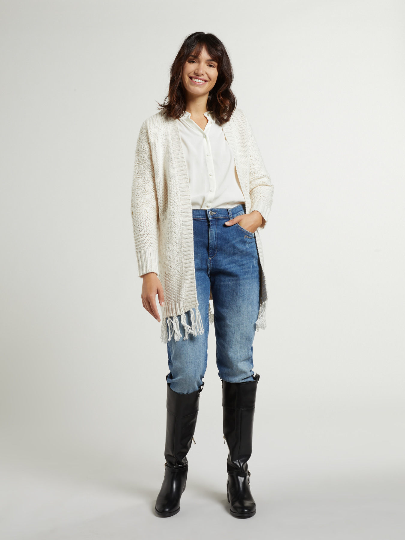 Cardigan misto lana con frange image number 2