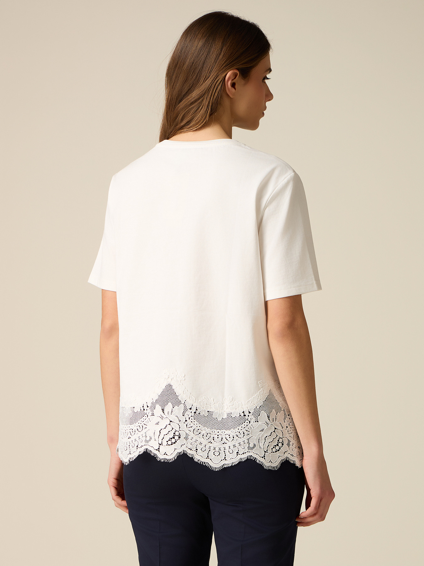Cotton t-shirt with lace trim image number 1