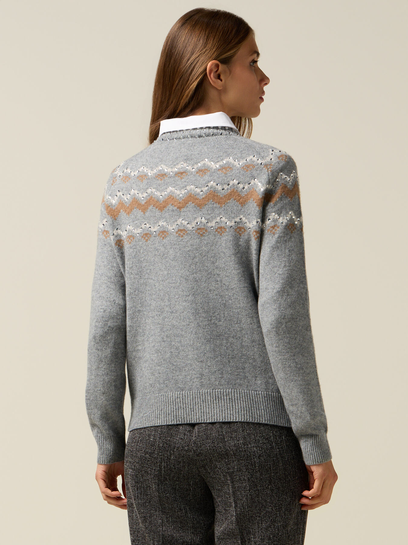 Jersey jacquard mezcla de lana con aplicaciones image number 1