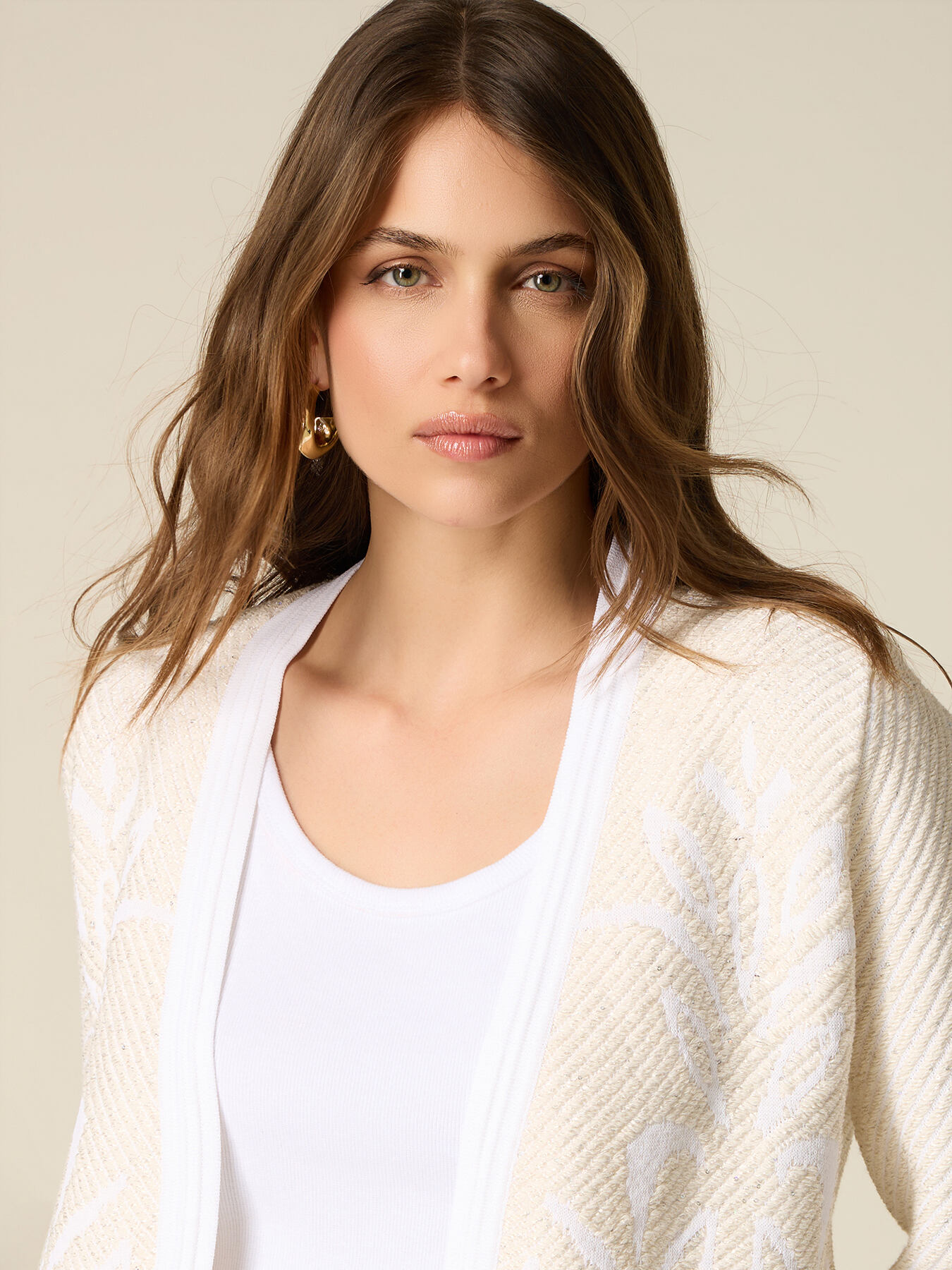 Cardigan effetto stuoia con micro paillettes image number 2