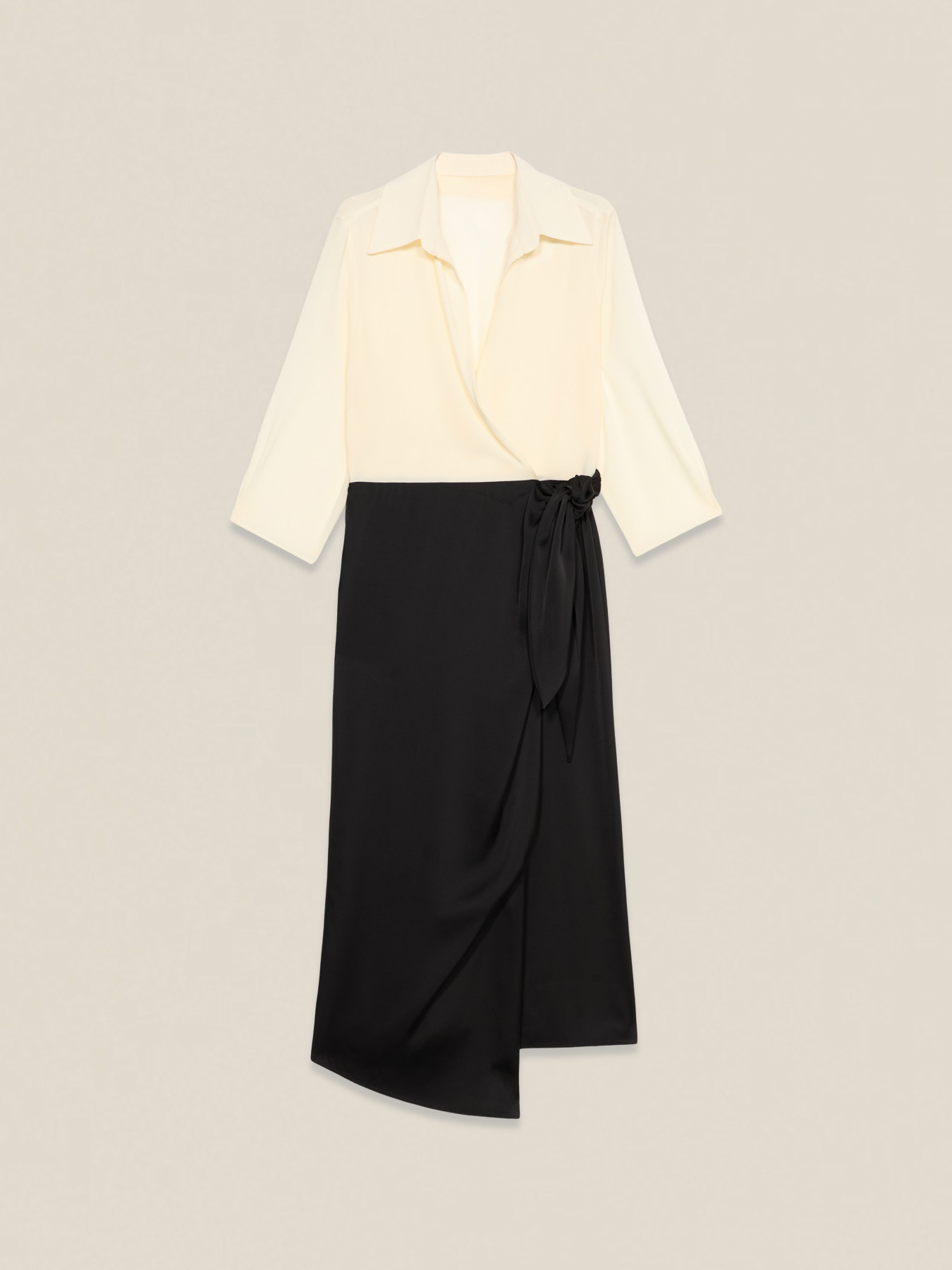 Two-material dress with wrap skirt image number 4