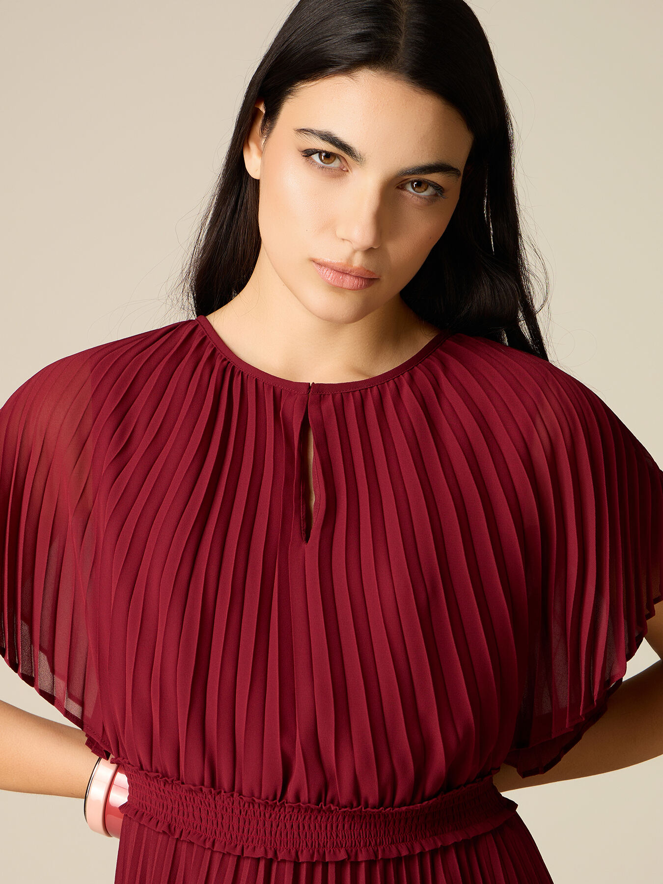 Robe midi en georgette pliss&eacute;e image number 2
