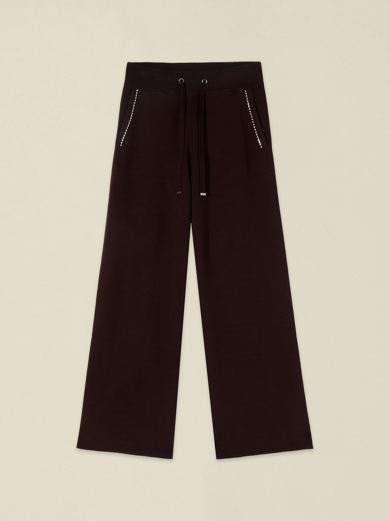 Knitted palazzo pants with stone details image number 4