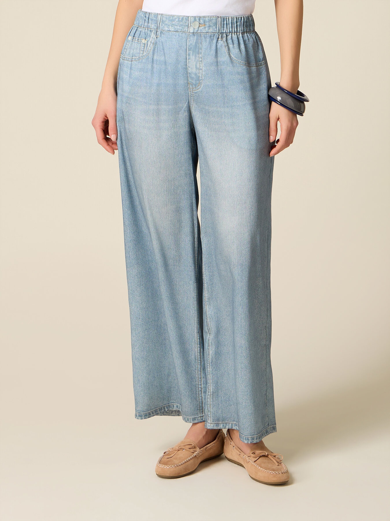 Pantaloni palazzo in raso effetto denim image number 3