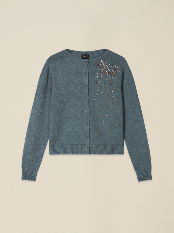 Cardigan aus Viskose-Mischgewebe mit Kristallen