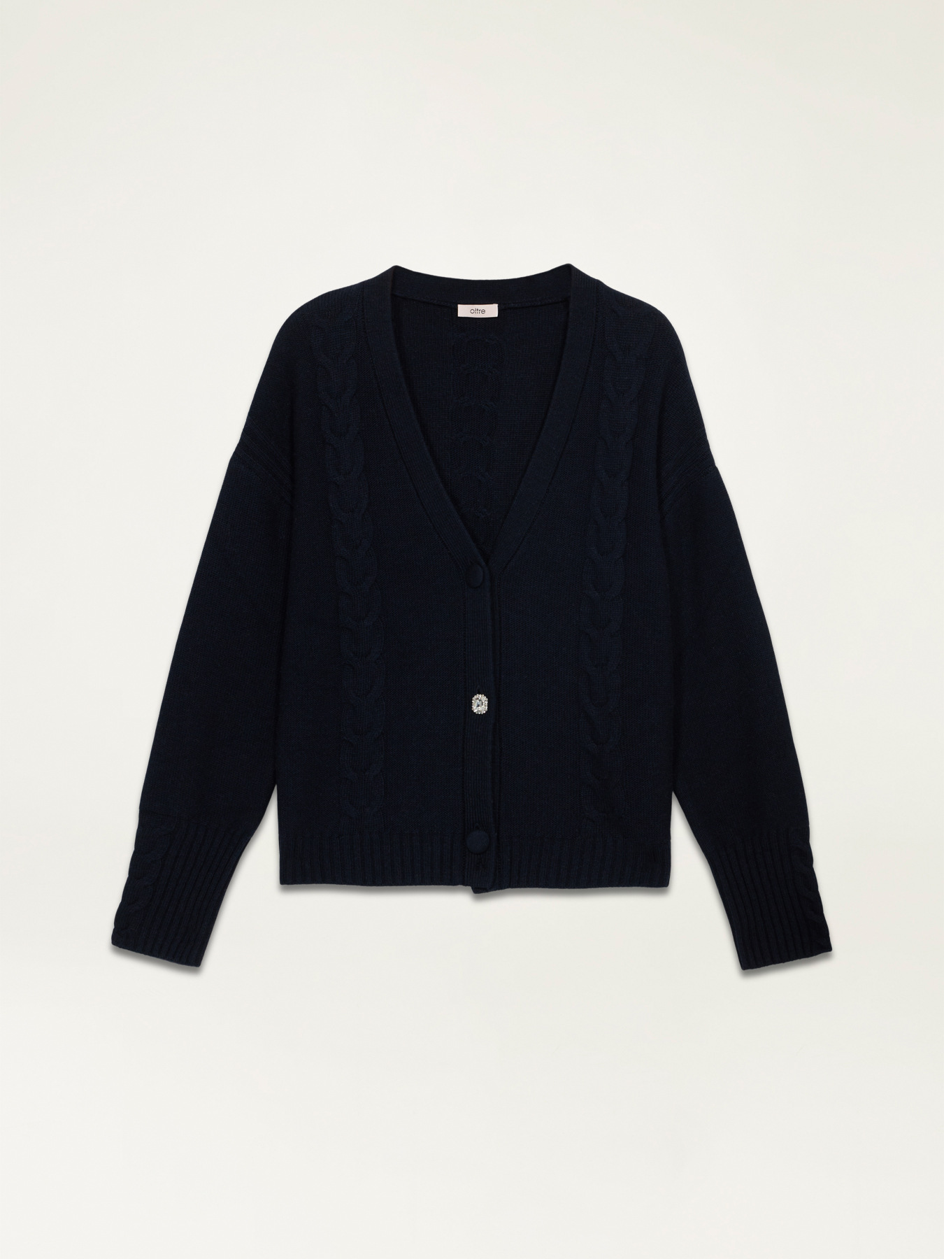Wool blend cardigan with jewel button image number 3