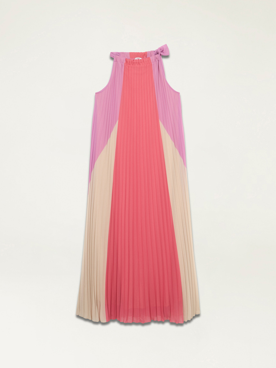 Langes plissiertes Colour-Block-Kleid
