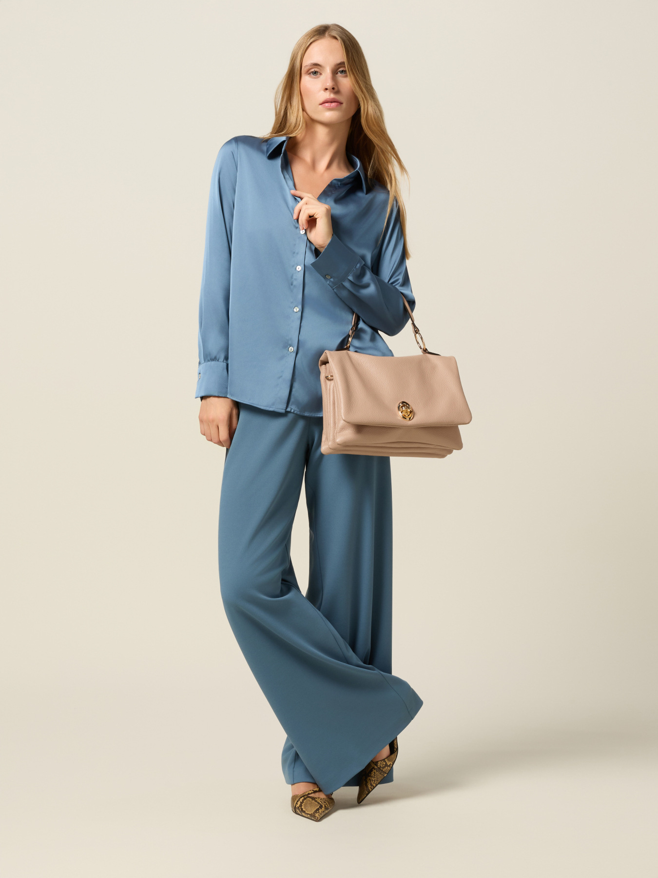 Wide-leg palazzo pants in crepe fabric image number 0