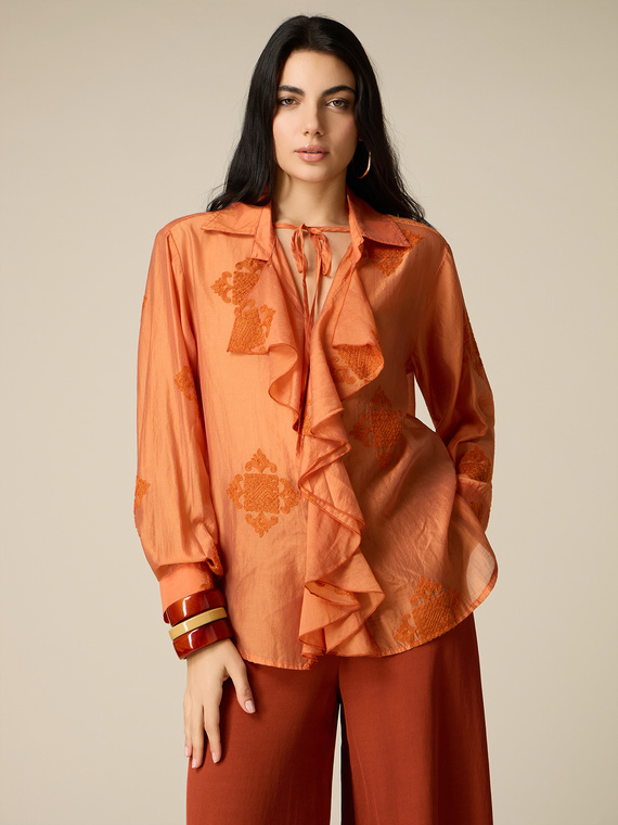 Bluse aus Lyocell-Mischung mit Stickereien