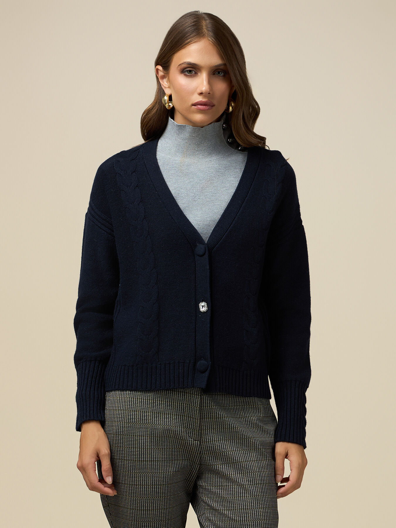 Wool blend cardigan with jewel button image number 0
