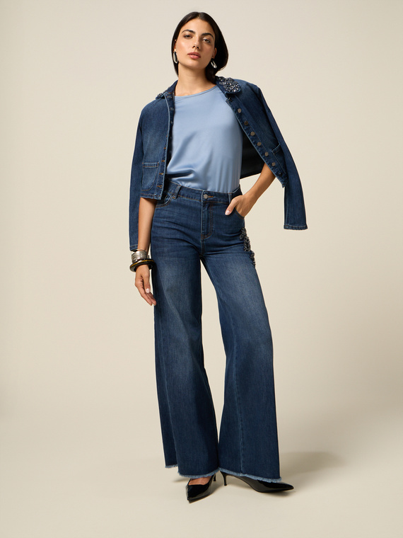 Palazzo-Jeans mit Schmuck-Patches