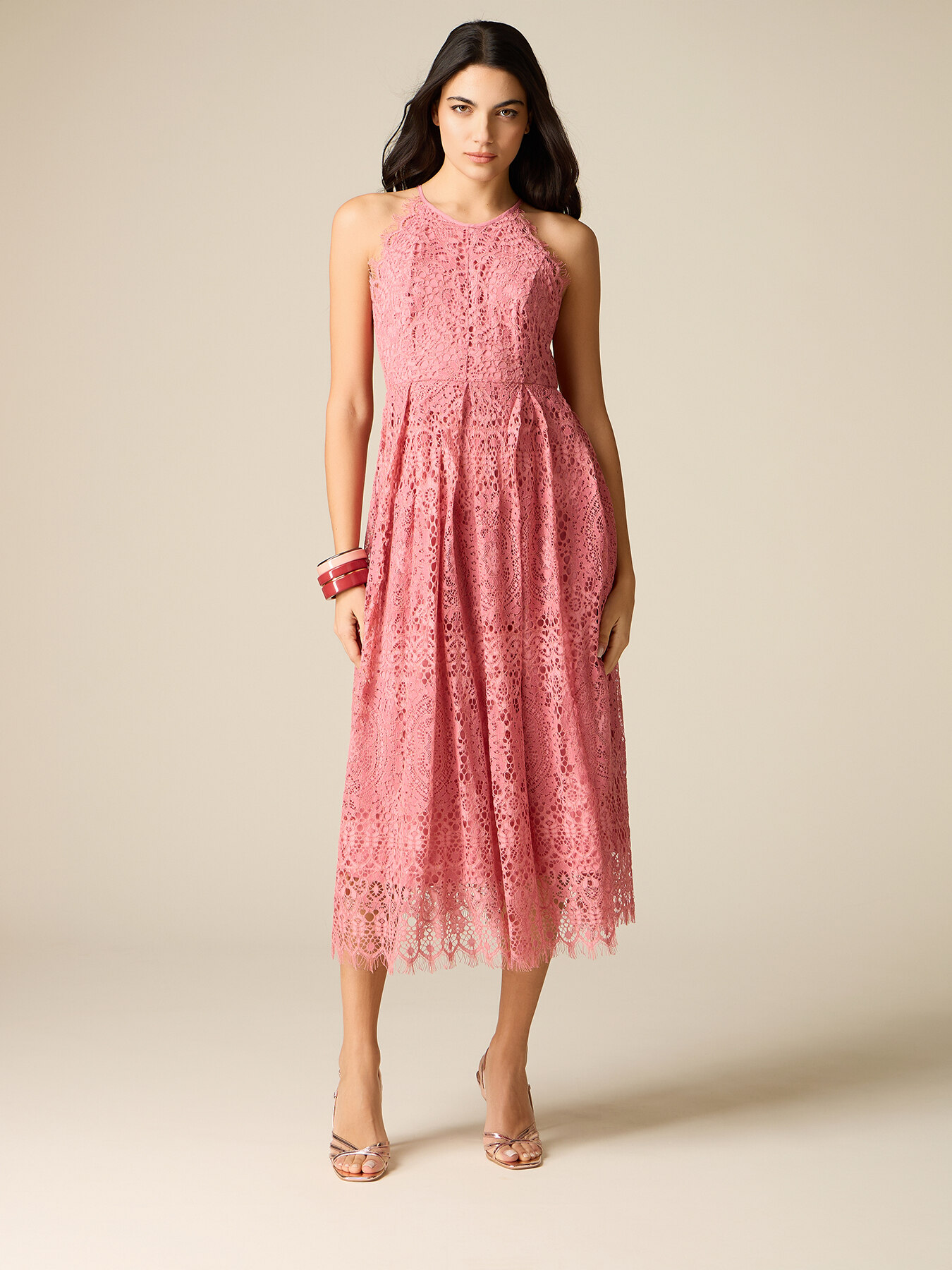 Midi-Kleid mit Flare-Schnitt aus Spitze image number 0