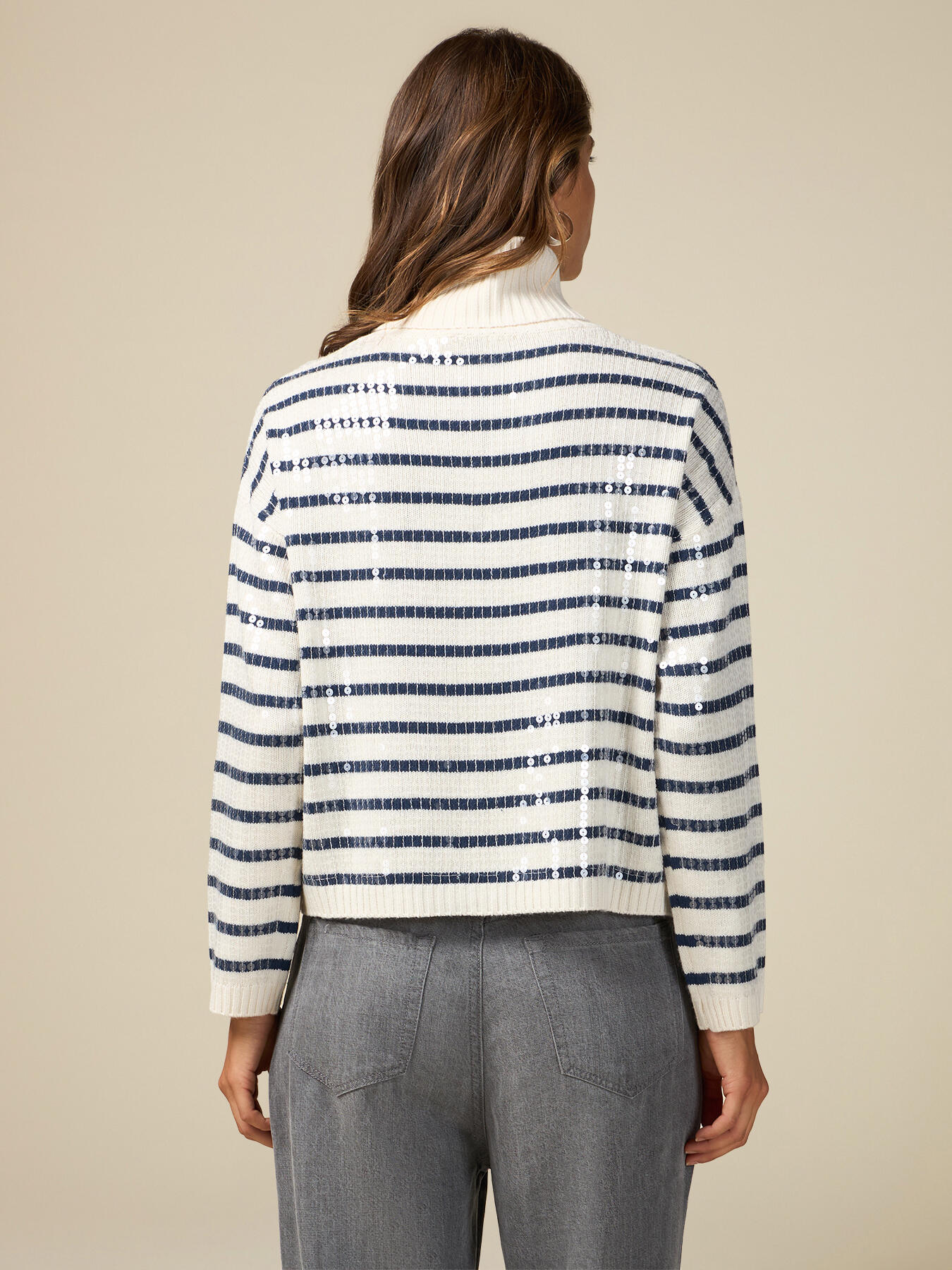 Gestreifter Rollkragenpullover mit Pailletten image number 1