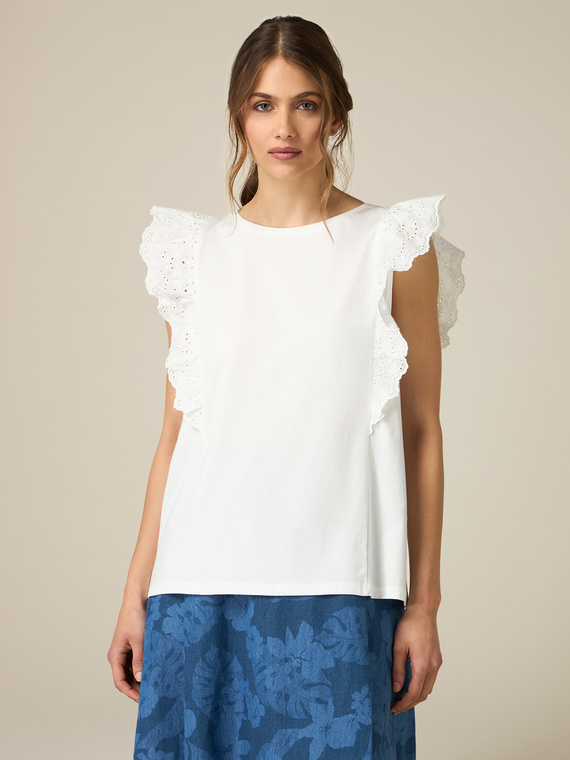 Top with broderie anglaise ruffle