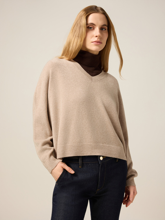 Pull m&eacute;lange viscose col en V