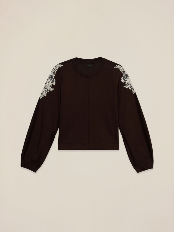 Soft touch sweatshirt with lace patch