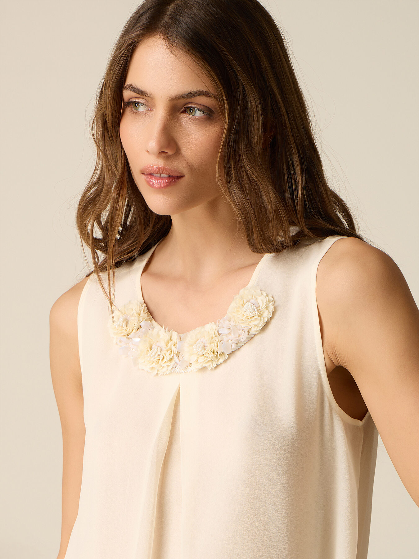 Silk/viscose top with embellishments image number 2