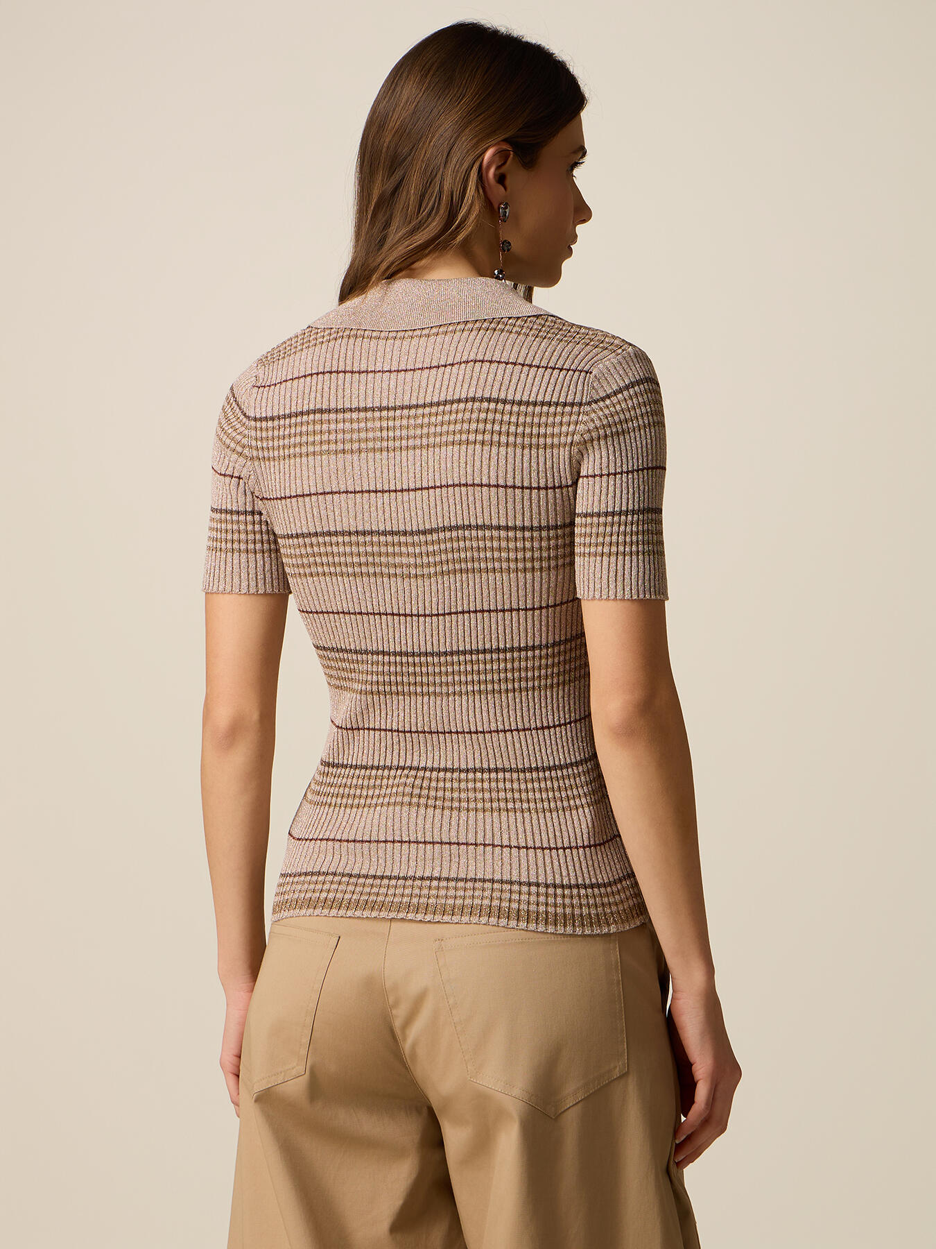 Gestreifter Strick-Poloshirt mit Lurex image number 1