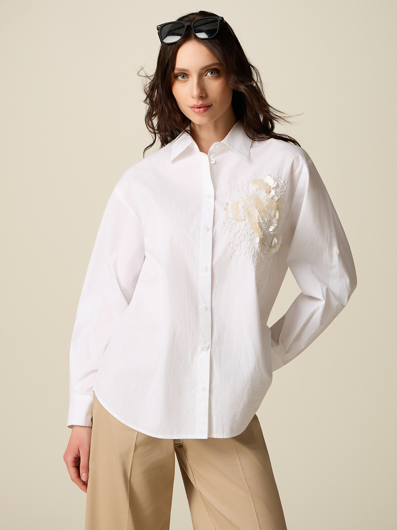 Cotton shirt with floral embroidery image number 1