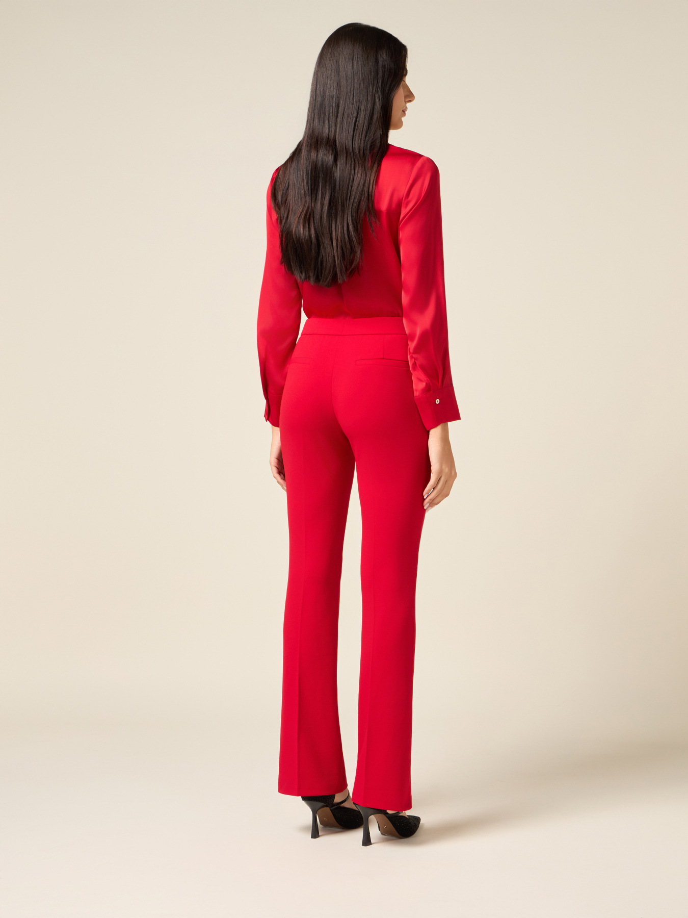 Flare pants in cr&ecirc;pe fabric image number 1