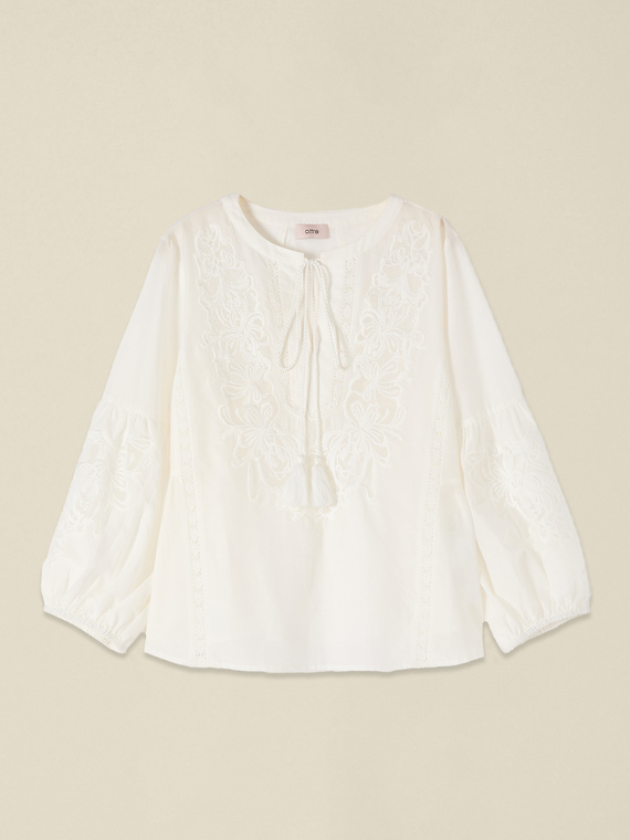 Cotton silk blouse with embroidery