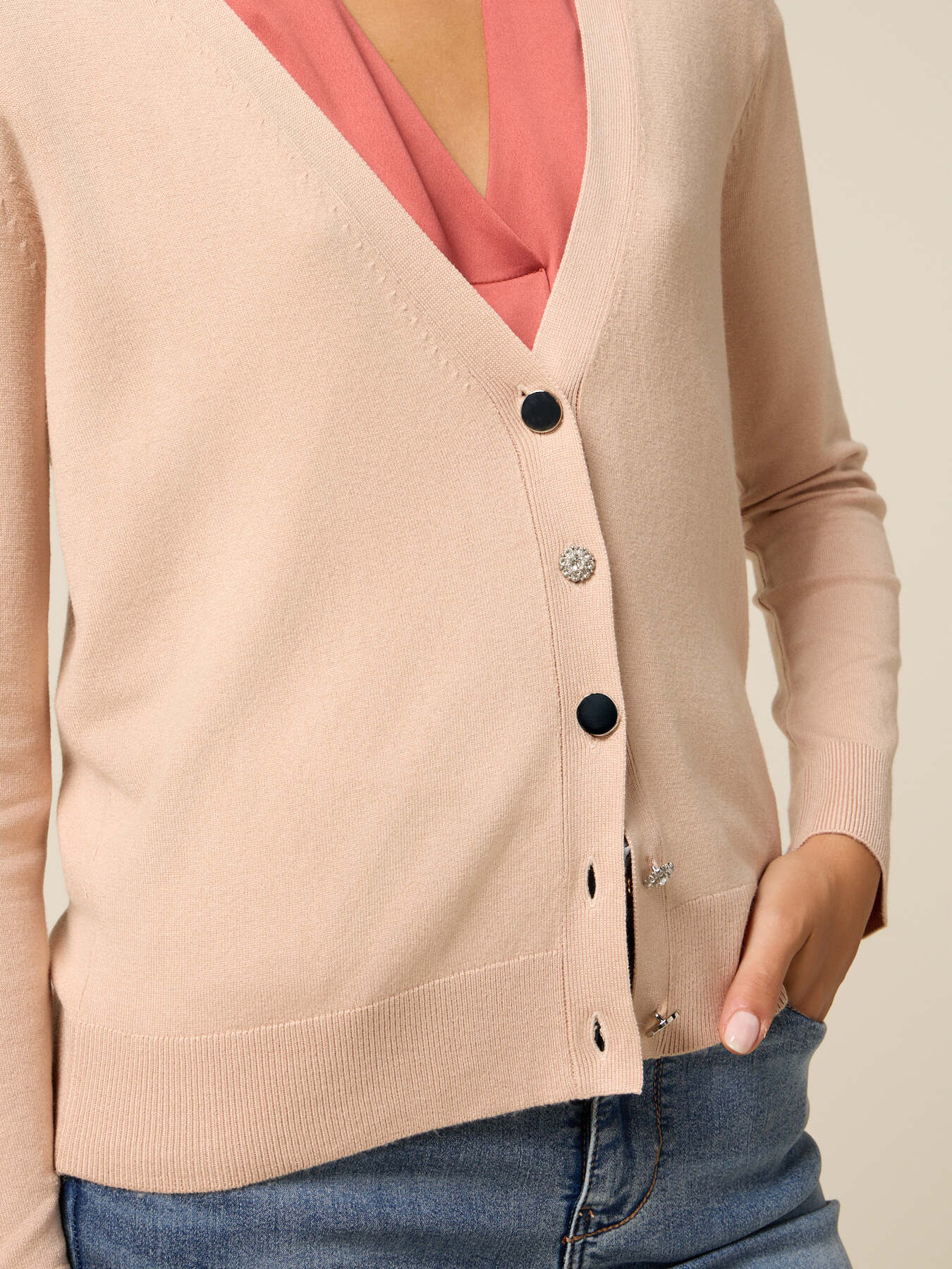 Cardigan col V mélange viscose image number 2