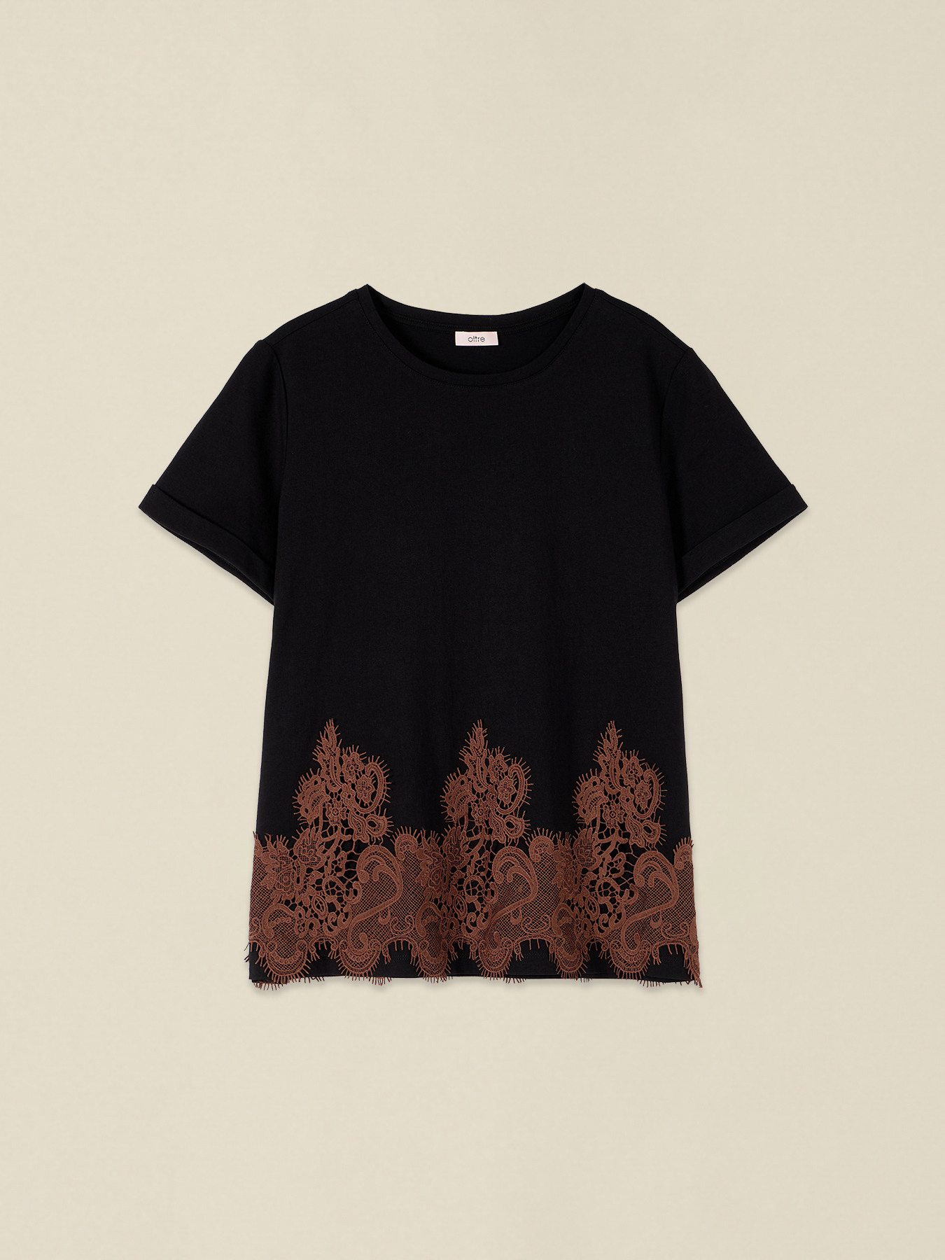[新品]SILENT(AND) over cotton lace shirt Cotton t-shirt with lace