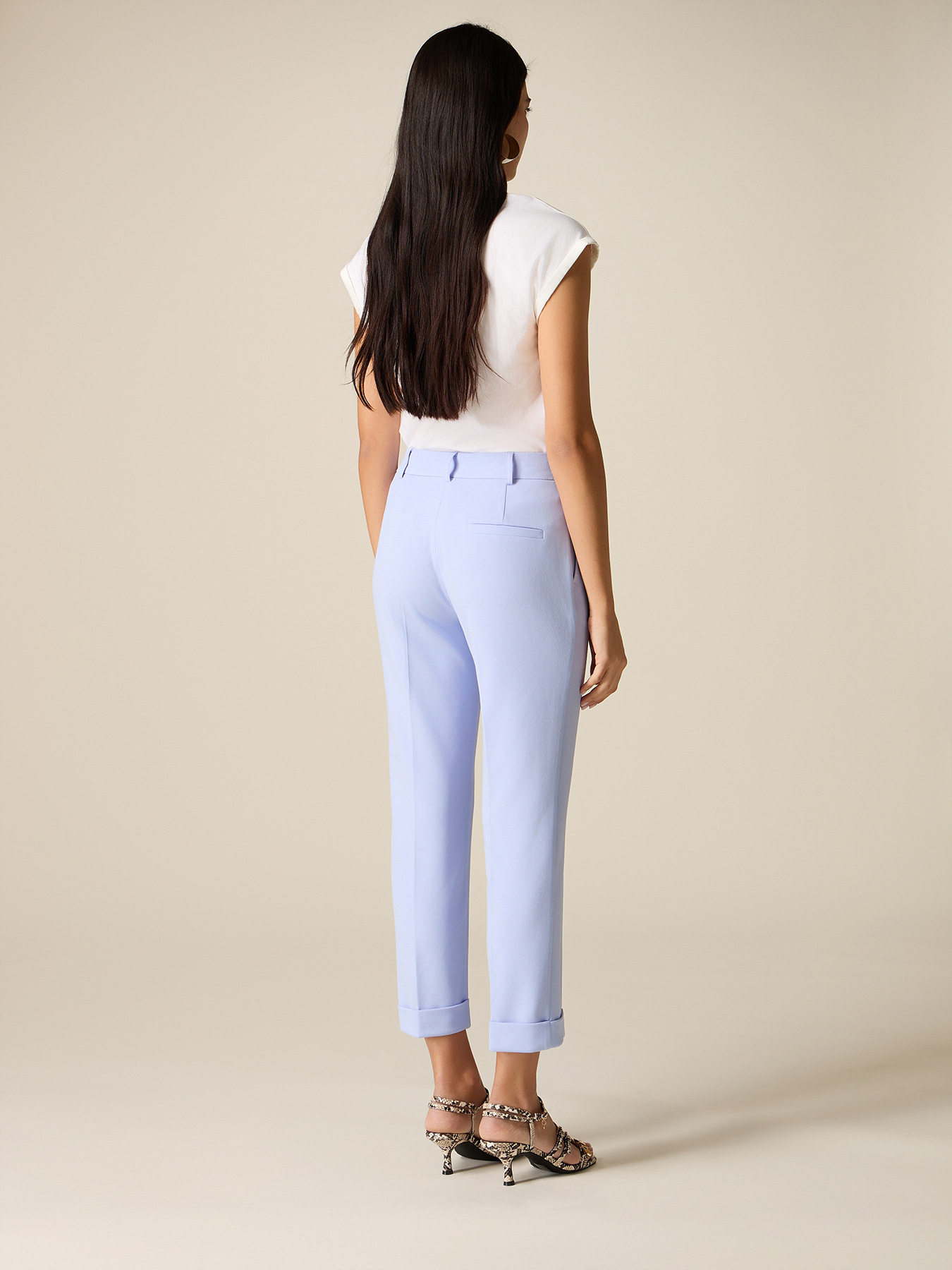 Cropped pants in cr&ecirc;pe fabric image number 1