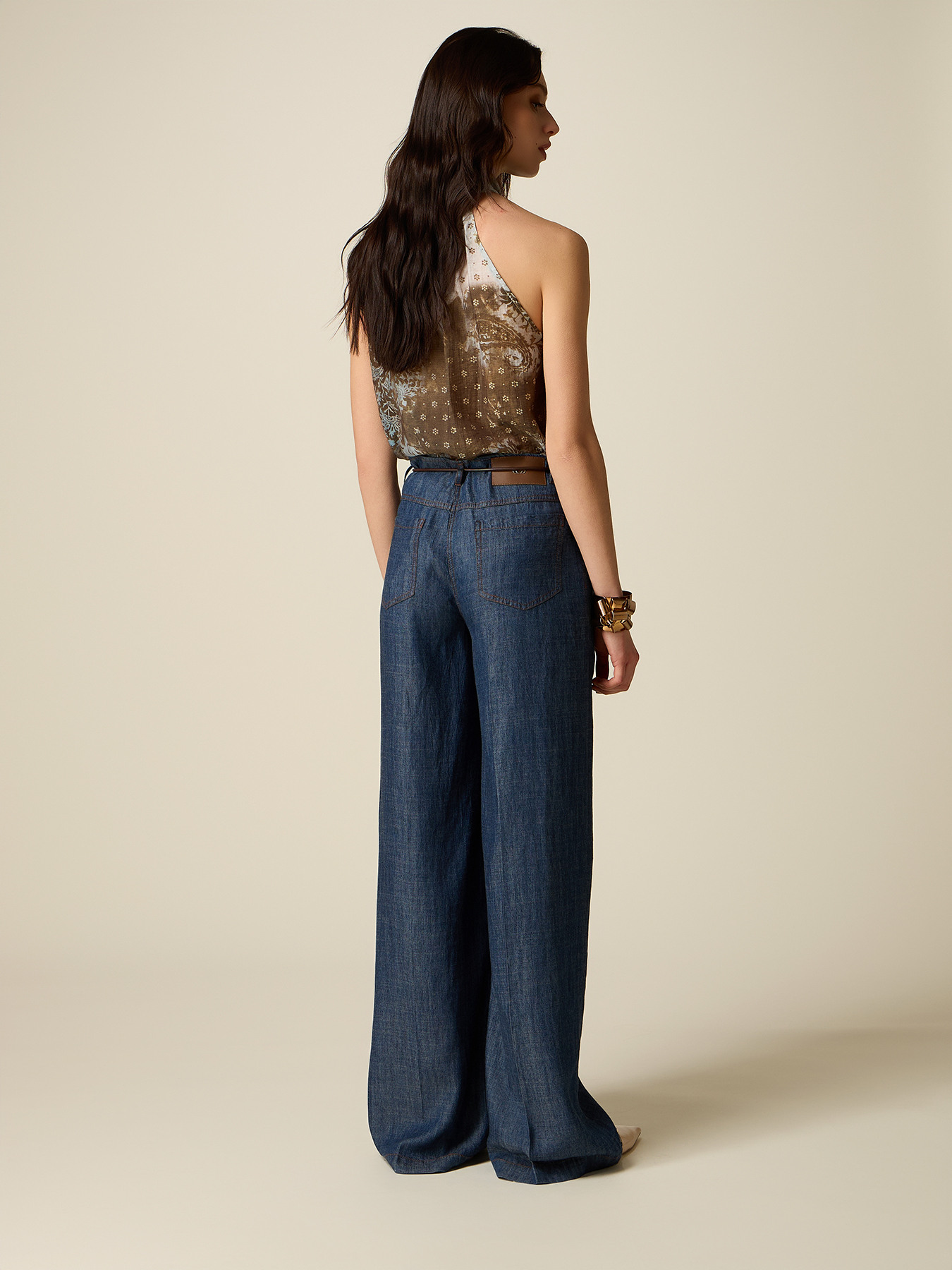 Pantaloni palazzo cu efect denim image number 1