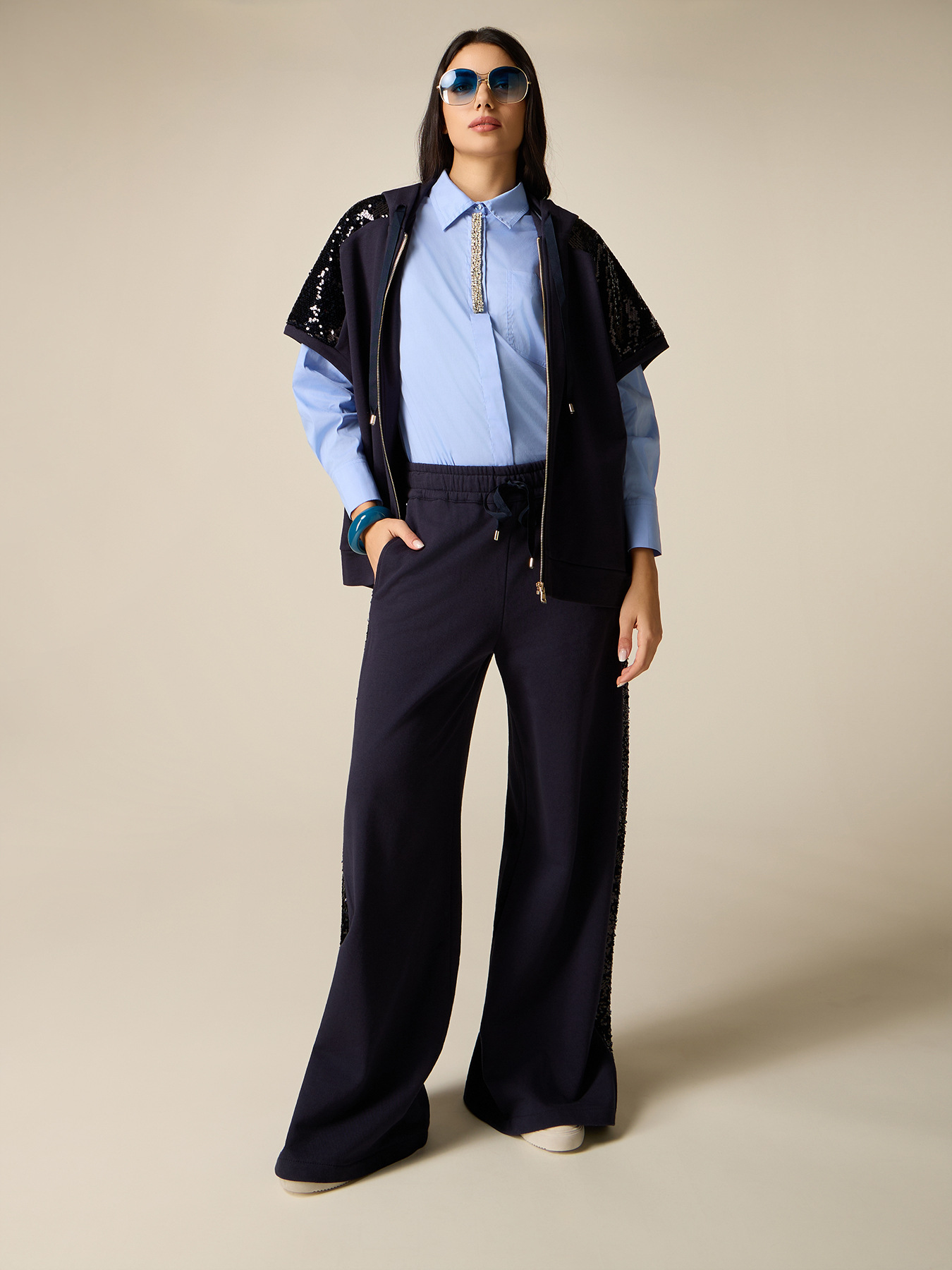 Palazzo pants in sweatshirt fabric with sequins image number 0