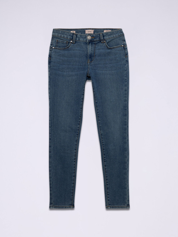 Blugi skinny cu nasture bijuterie