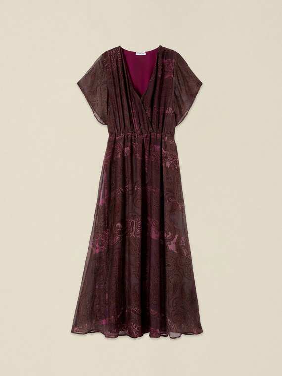 Flare dress in printed mixed silk chiffon
